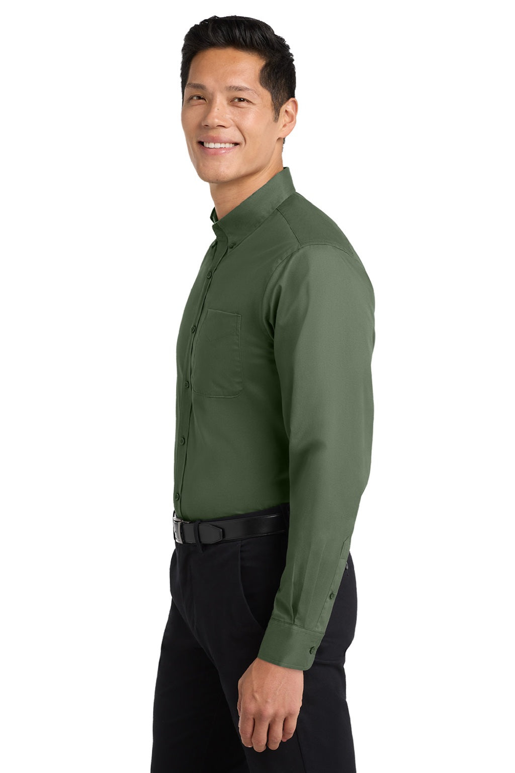 Port Authority S608/TLS608/S608ES Mens Easy Care Wrinkle Resistant Long Sleeve Button Down Shirt w/ Pocket Clover Green Model Side