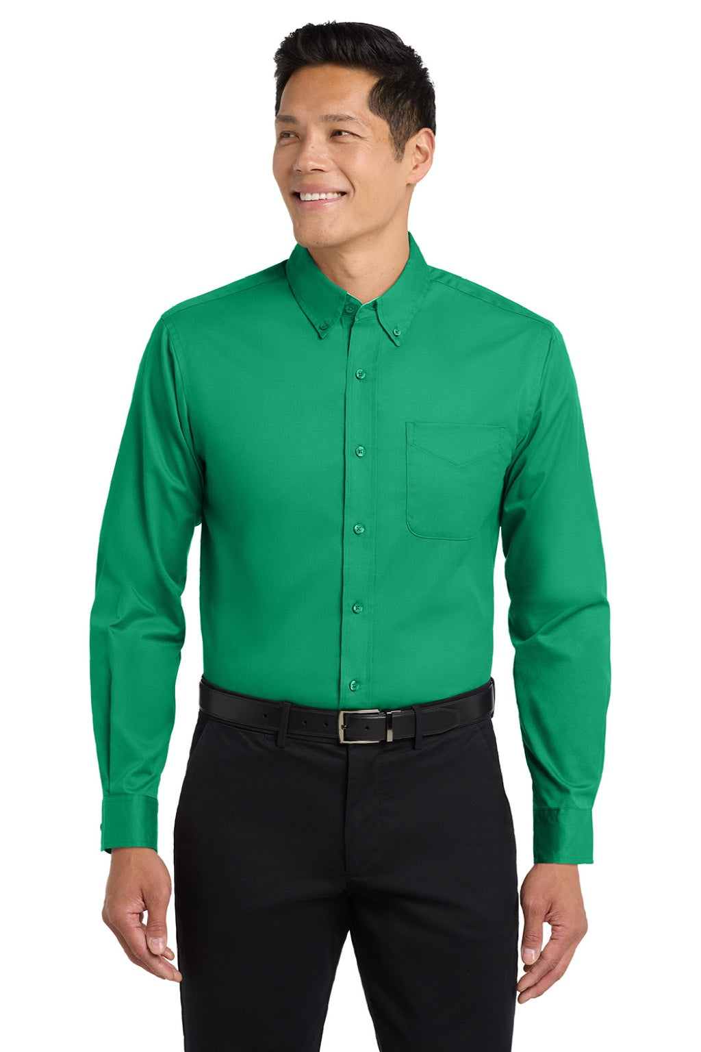Port Authority S608/TLS608/S608ES Mens Easy Care Wrinkle Resistant Long Sleeve Button Down Shirt w/ Pocket Court Green Model Front