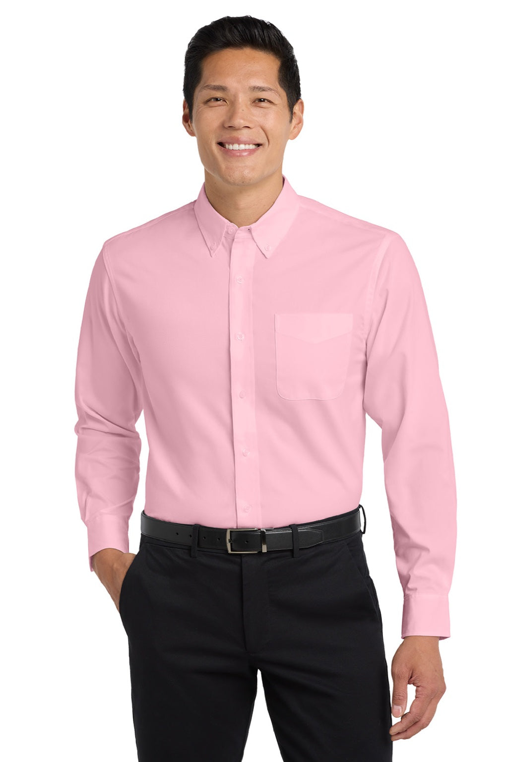 Port Authority S608/TLS608/S608ES Mens Easy Care Wrinkle Resistant Long Sleeve Button Down Shirt w/ Pocket Light Pink Model Front