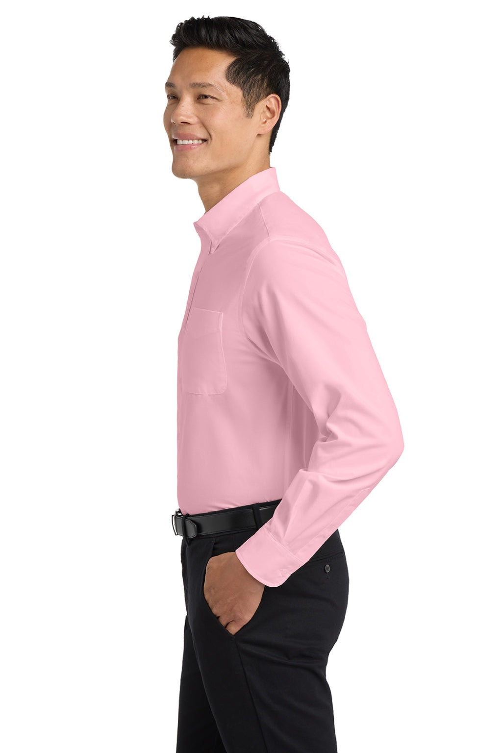 Port Authority S608/TLS608/S608ES Mens Easy Care Wrinkle Resistant Long Sleeve Button Down Shirt w/ Pocket Light Pink Model Side