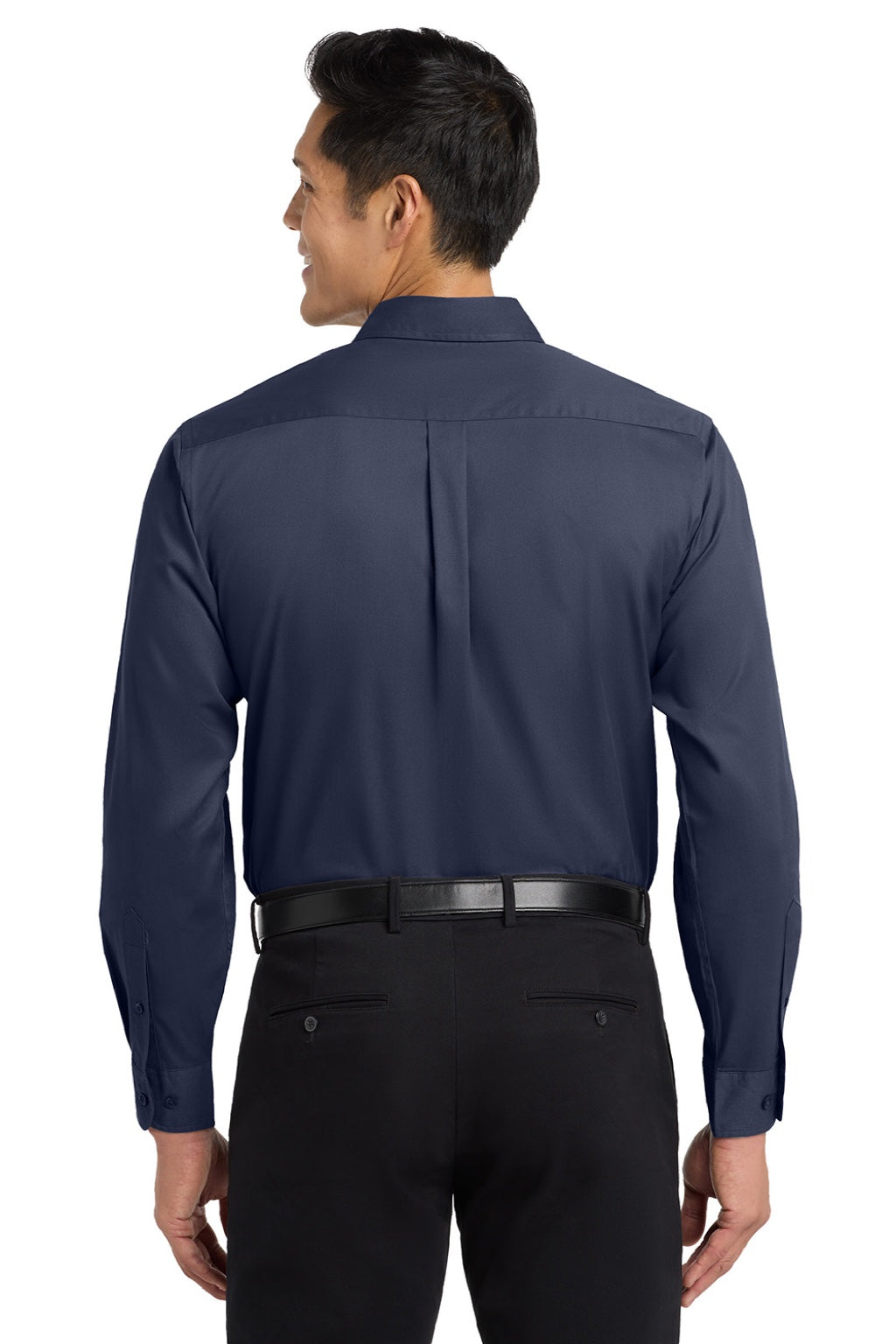 Port Authority S608/TLS608/S608ES Mens Easy Care Wrinkle Resistant Long Sleeve Button Down Shirt w/ Pocket Navy Blue/Light Stone Model Back