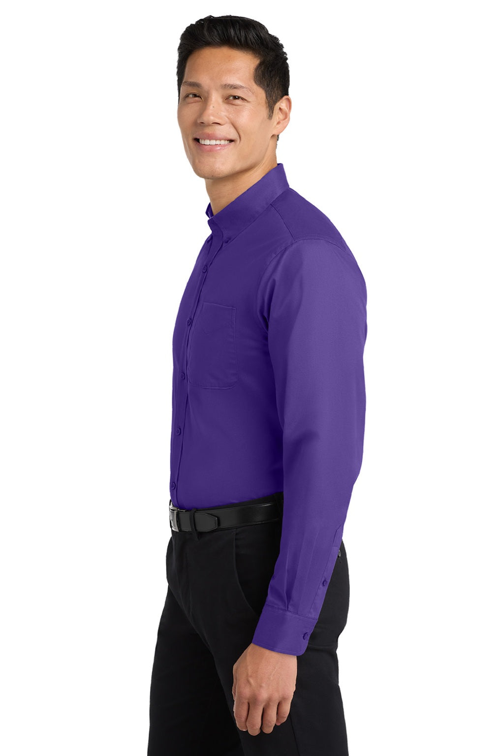 Port Authority S608/TLS608/S608ES Mens Easy Care Wrinkle Resistant Long Sleeve Button Down Shirt w/ Pocket Purple/Light Stone Model Side