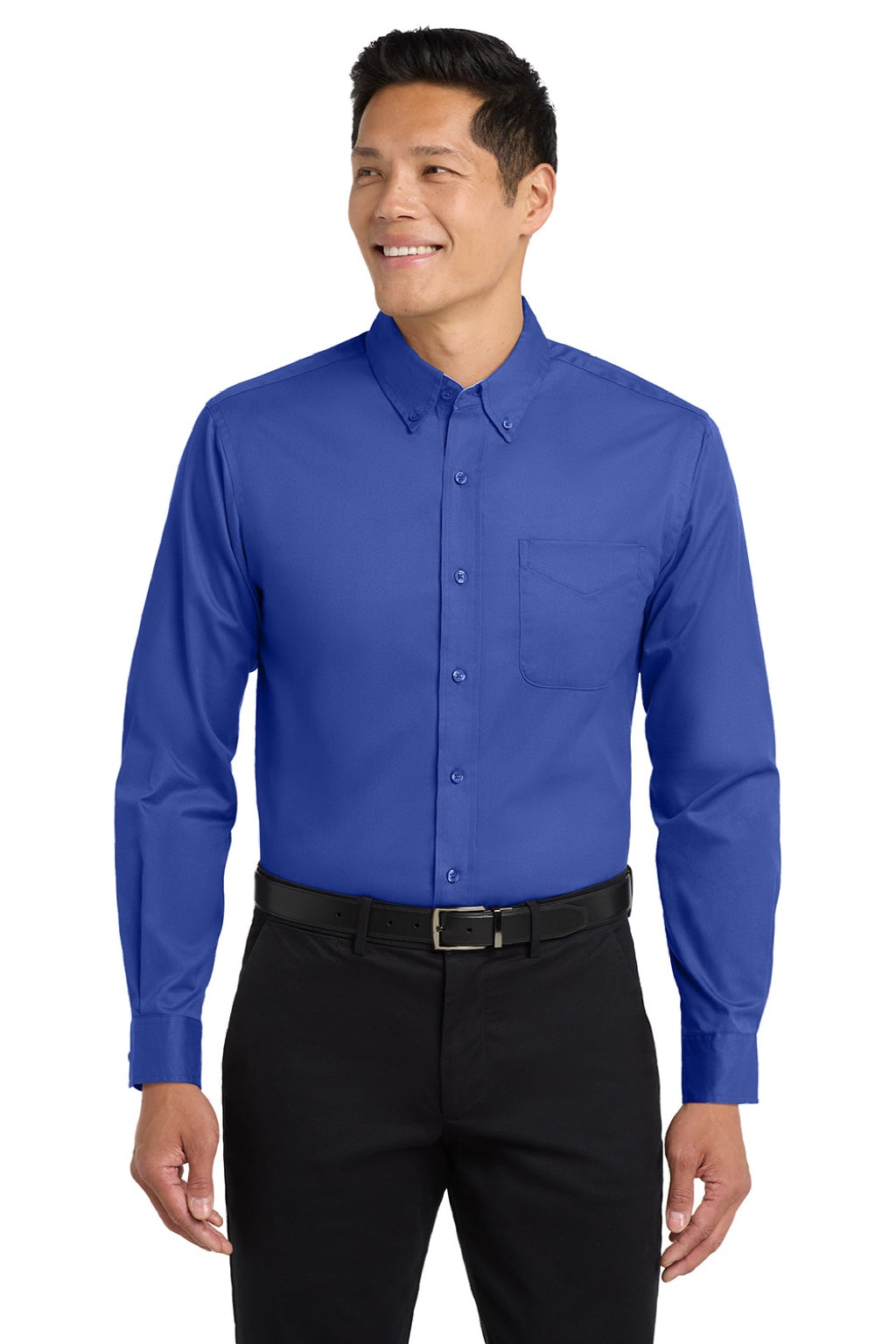 Port Authority S608/TLS608/S608ES Mens Easy Care Wrinkle Resistant Long Sleeve Button Down Shirt w/ Pocket Royal Blue/Classic Navy Blue Model Front
