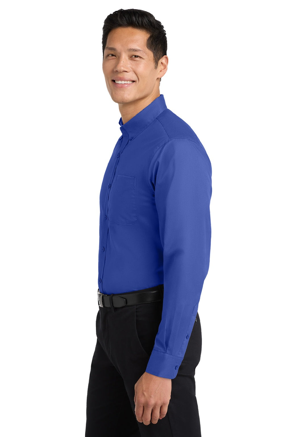 Port Authority S608/TLS608/S608ES Mens Easy Care Wrinkle Resistant Long Sleeve Button Down Shirt w/ Pocket Royal Blue/Classic Navy Blue Model Side