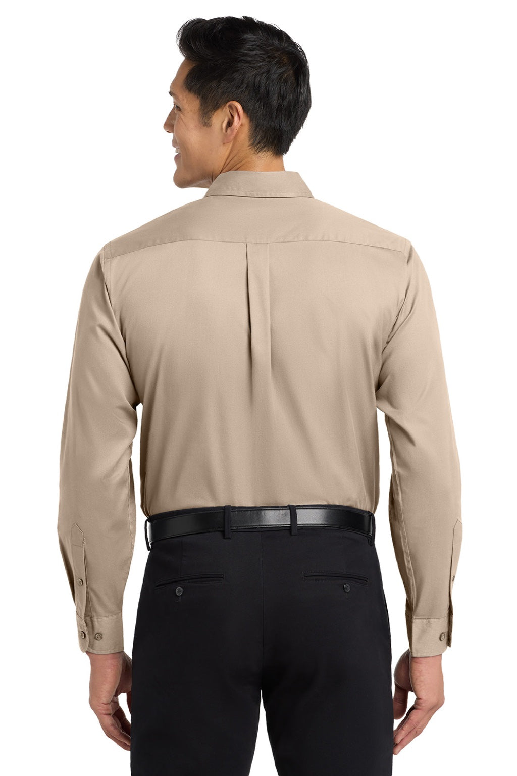 Port Authority S608/TLS608/S608ES Mens Easy Care Wrinkle Resistant Long Sleeve Button Down Shirt w/ Pocket Stone Brown Model Back