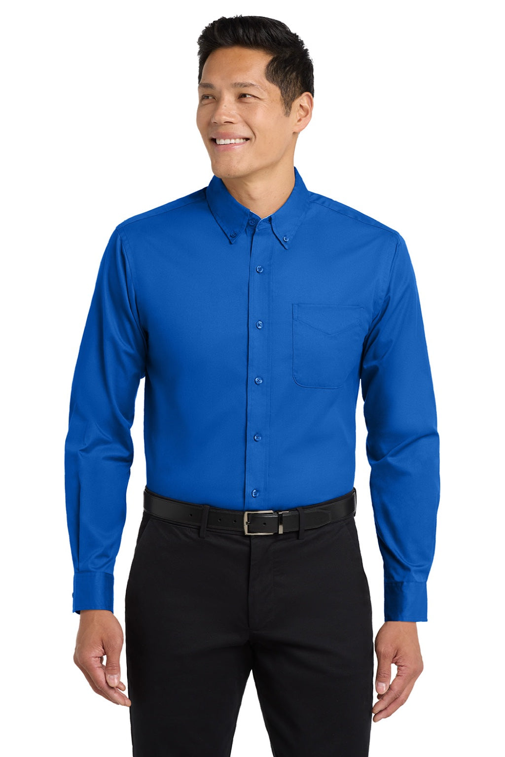 Port Authority S608/TLS608/S608ES Mens Easy Care Wrinkle Resistant Long Sleeve Button Down Shirt w/ Pocket Strong Blue Model Front