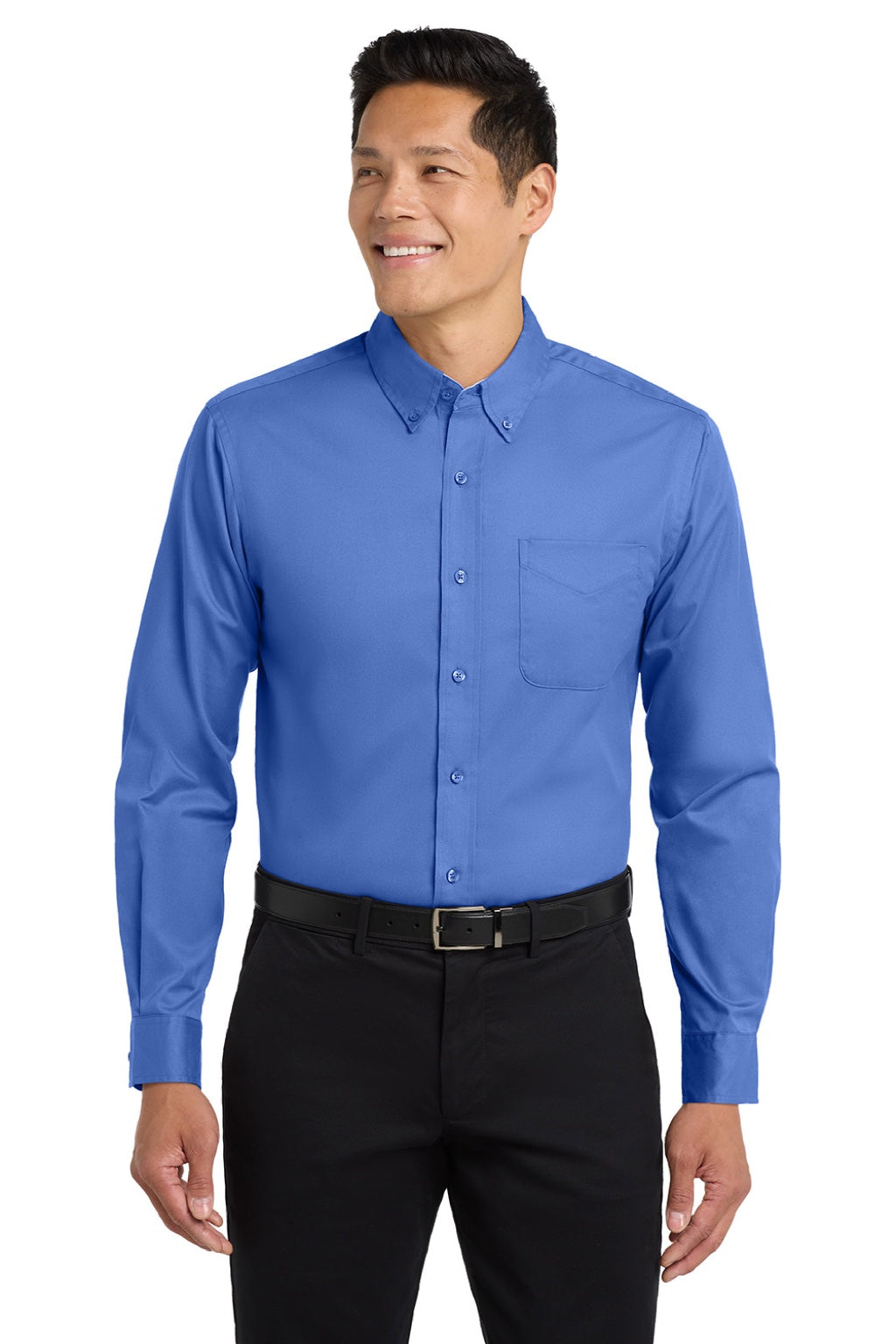 Port Authority S608/TLS608/S608ES Mens Easy Care Wrinkle Resistant Long Sleeve Button Down Shirt w/ Pocket Ultramarine Blue Model Front