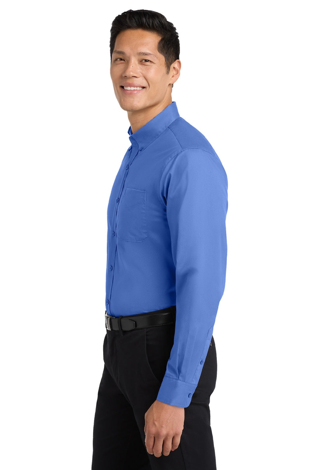 Port Authority S608/TLS608/S608ES Mens Easy Care Wrinkle Resistant Long Sleeve Button Down Shirt w/ Pocket Ultramarine Blue Model Side