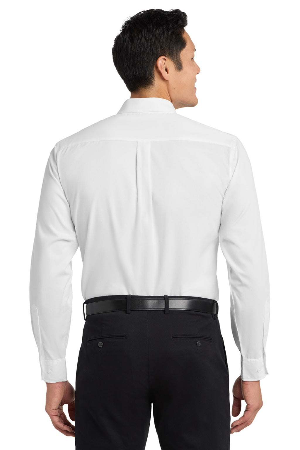 Port Authority S608/TLS608/S608ES Mens Easy Care Wrinkle Resistant Long Sleeve Button Down Shirt w/ Pocket White/Light Stone Model Back
