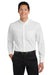 Port Authority S608/TLS608/S608ES Mens Easy Care Wrinkle Resistant Long Sleeve Button Down Shirt w/ Pocket White/Light Stone Model Front