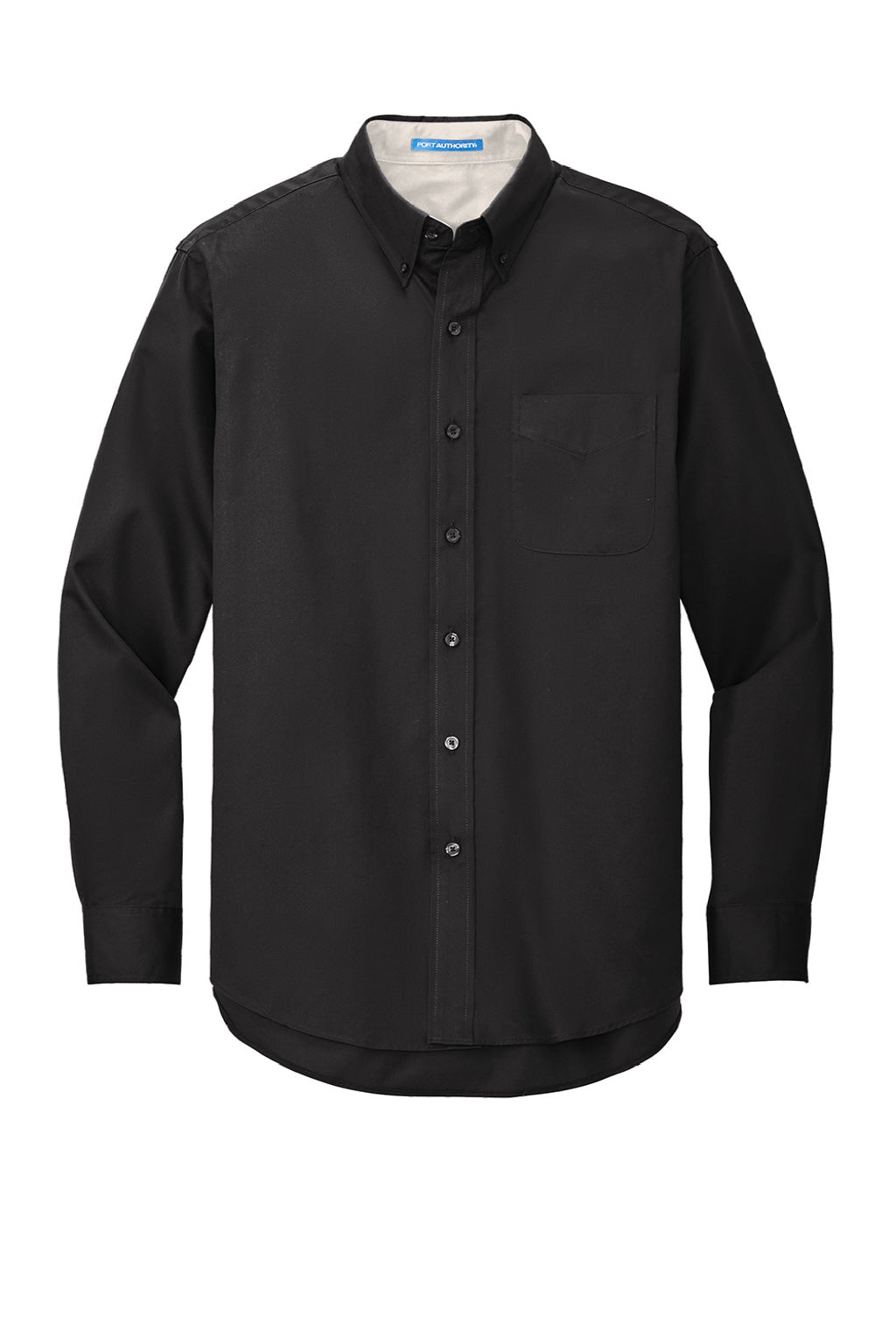 Port Authority S608/TLS608/S608ES Mens Easy Care Wrinkle Resistant Long Sleeve Button Down Shirt w/ Pocket Black/Light Stone Flat Front
