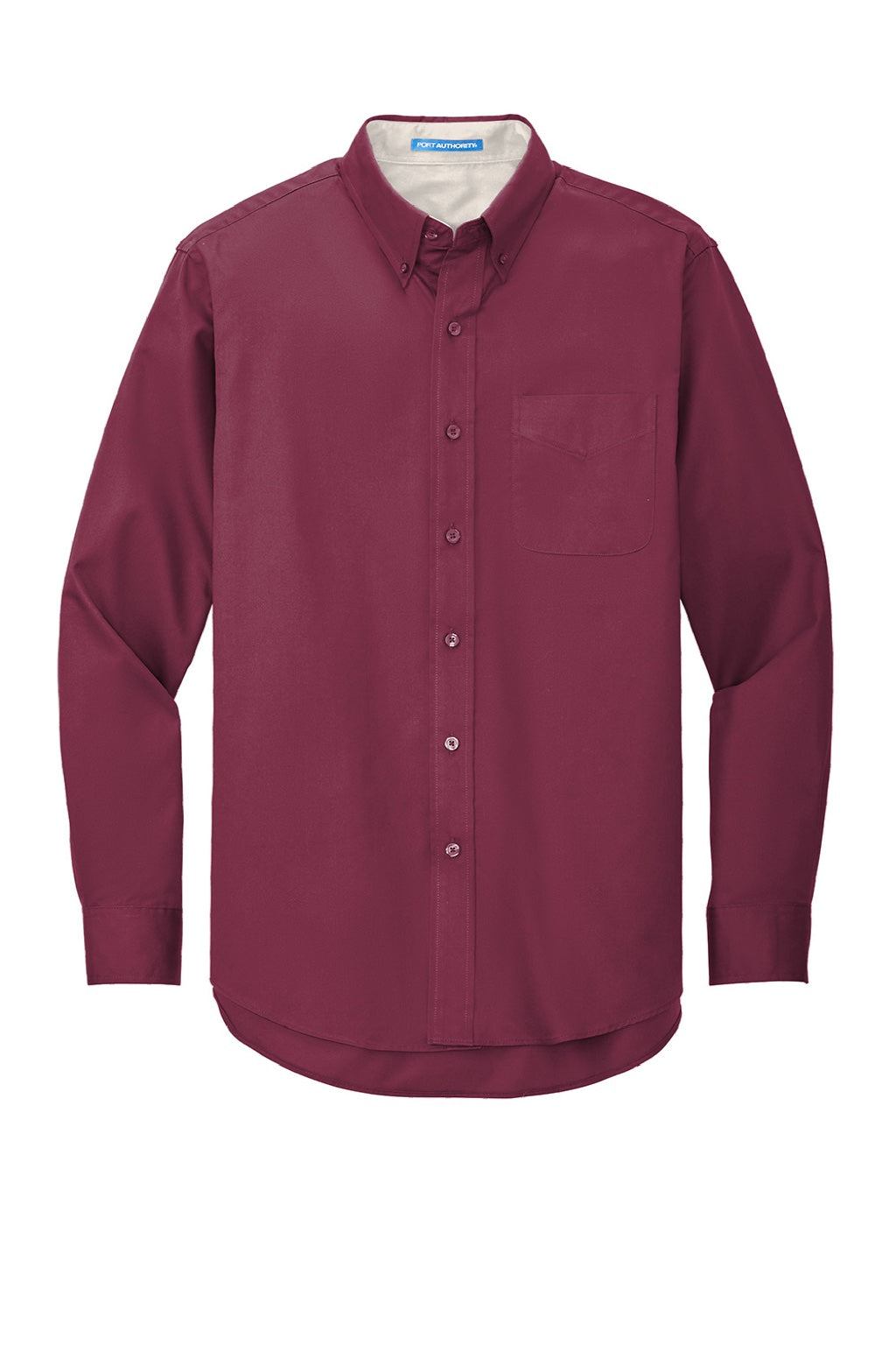 Port Authority S608/TLS608/S608ES Mens Easy Care Wrinkle Resistant Long Sleeve Button Down Shirt w/ Pocket Burgundy/Light Stone Flat Front