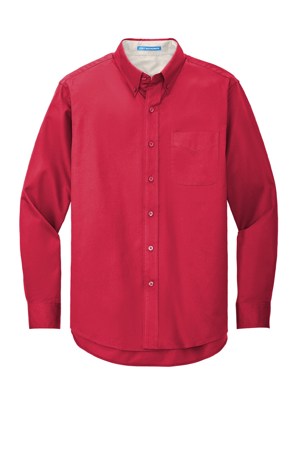 Port Authority S608/TLS608/S608ES Mens Easy Care Wrinkle Resistant Long Sleeve Button Down Shirt w/ Pocket Red/Light Stone Flat Front