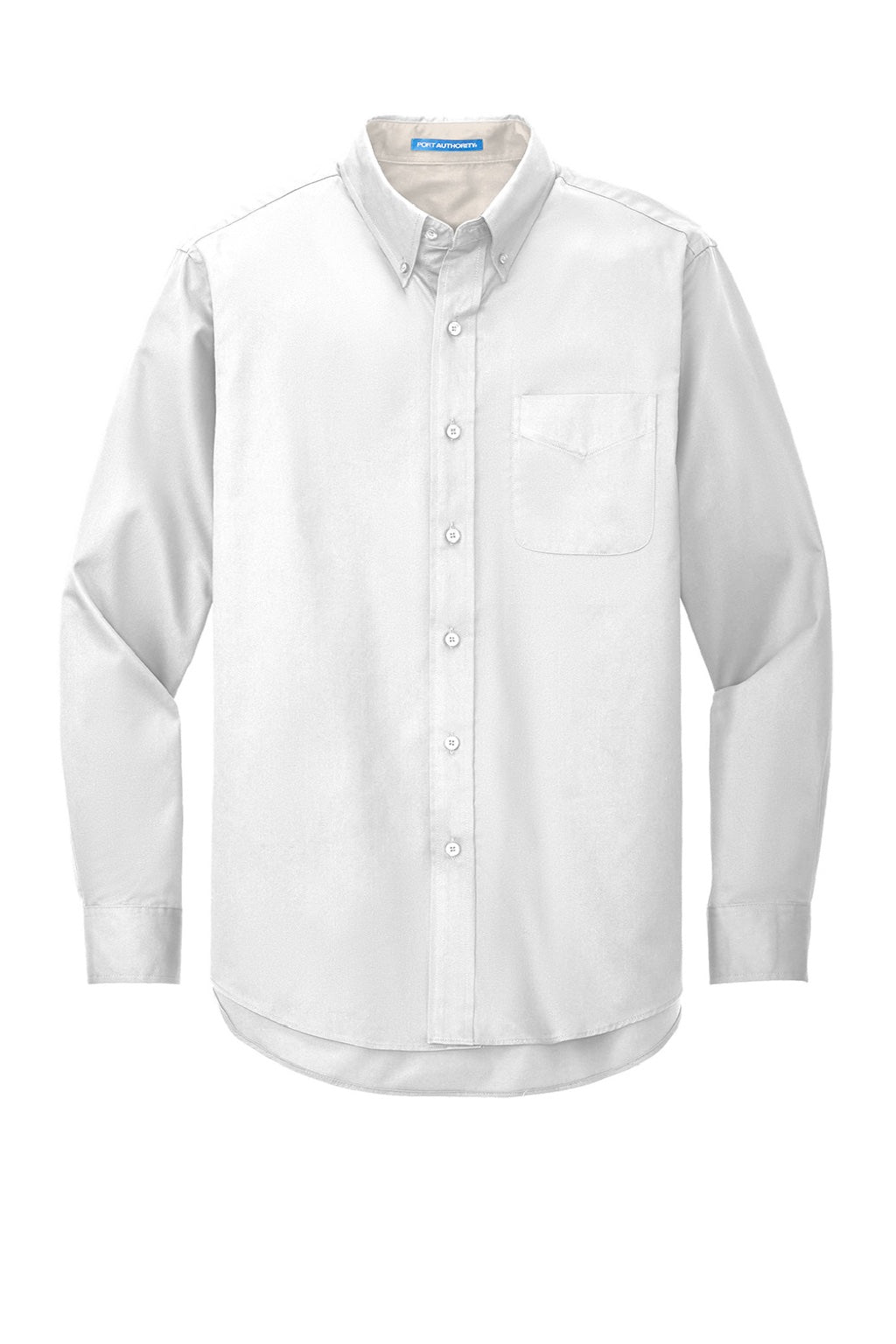 Port Authority S608/TLS608/S608ES Mens Easy Care Wrinkle Resistant Long Sleeve Button Down Shirt w/ Pocket White/Light Stone Flat Front