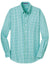 Port Authority S654 Mens Easy Care Wrinkle Resistant Long Sleeve Button Down Shirt w/ Pocket Green/Aqua Blue Flat Front