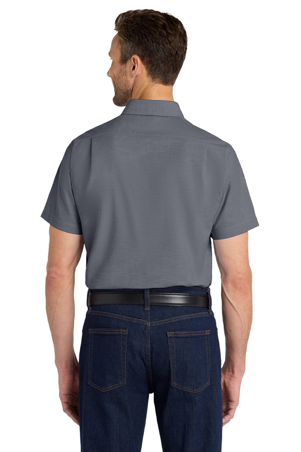 Port Authority S659 Mens SuperPro Oxford Wrinkle Resistant Short Sleeve Button Down Shirt w/ Pocket Black Model Back