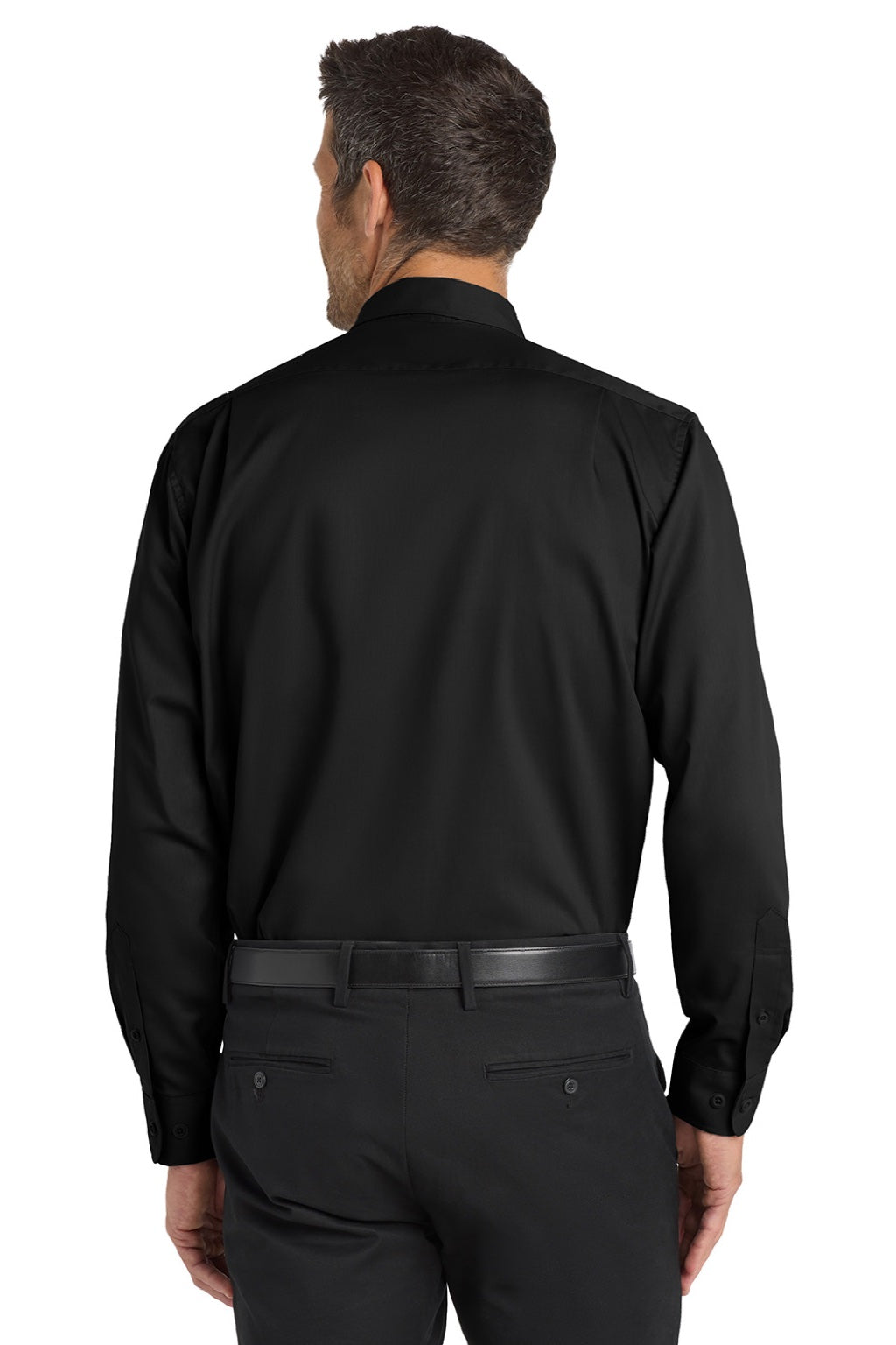 Port Authority S663/TS663 Mens SuperPro Wrinkle Resistant Long Sleeve Button Down Shirt w/ Pocket Black Model Back