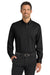 Port Authority S663/TS663 Mens SuperPro Wrinkle Resistant Long Sleeve Button Down Shirt w/ Pocket Black Model Front