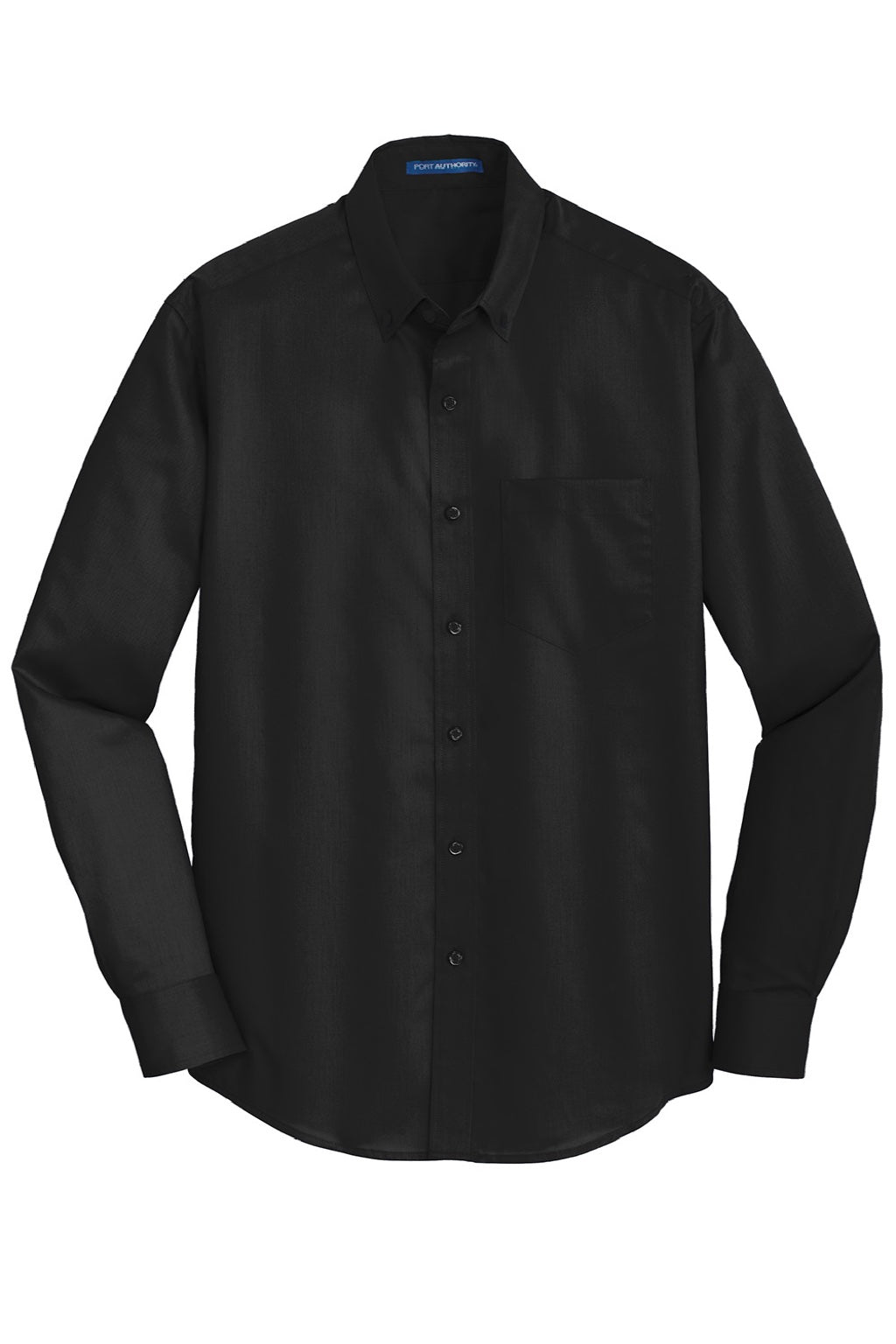 Port Authority S663/TS663 Mens SuperPro Wrinkle Resistant Long Sleeve Button Down Shirt w/ Pocket Black Flat Front