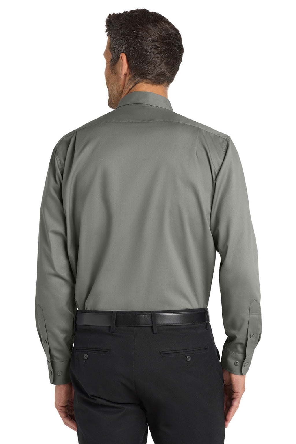 Port Authority S663/TS663 Mens SuperPro Wrinkle Resistant Long Sleeve Button Down Shirt w/ Pocket Monument Grey Model Back
