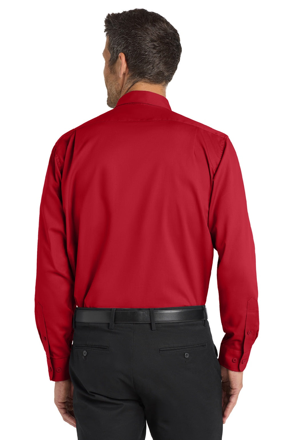 Port Authority S663/TS663 Mens SuperPro Wrinkle Resistant Long Sleeve Button Down Shirt w/ Pocket Rich Red Model Back