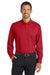Port Authority S663/TS663 Mens SuperPro Wrinkle Resistant Long Sleeve Button Down Shirt w/ Pocket Rich Red Model Front