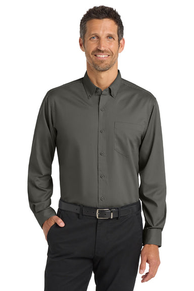 Port Authority S663/TS663 Mens SuperPro Wrinkle Resistant Long Sleeve Button Down Shirt w/ Pocket Sterling Grey Model Front