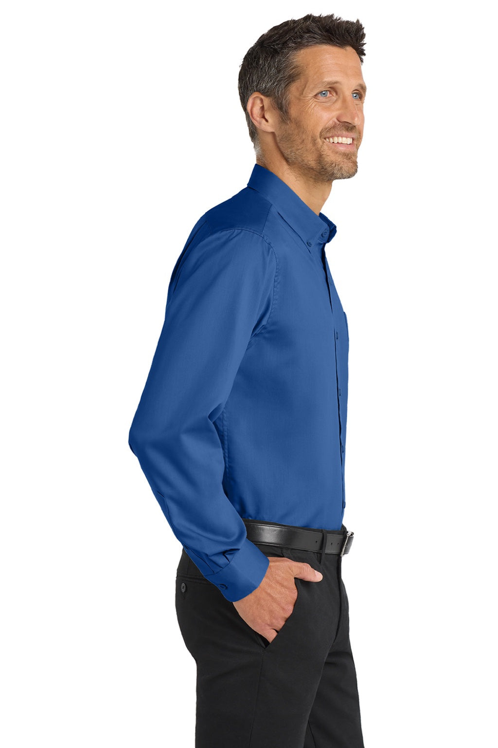 Port Authority S663/TS663 Mens SuperPro Wrinkle Resistant Long Sleeve Button Down Shirt w/ Pocket True Blue Model Side