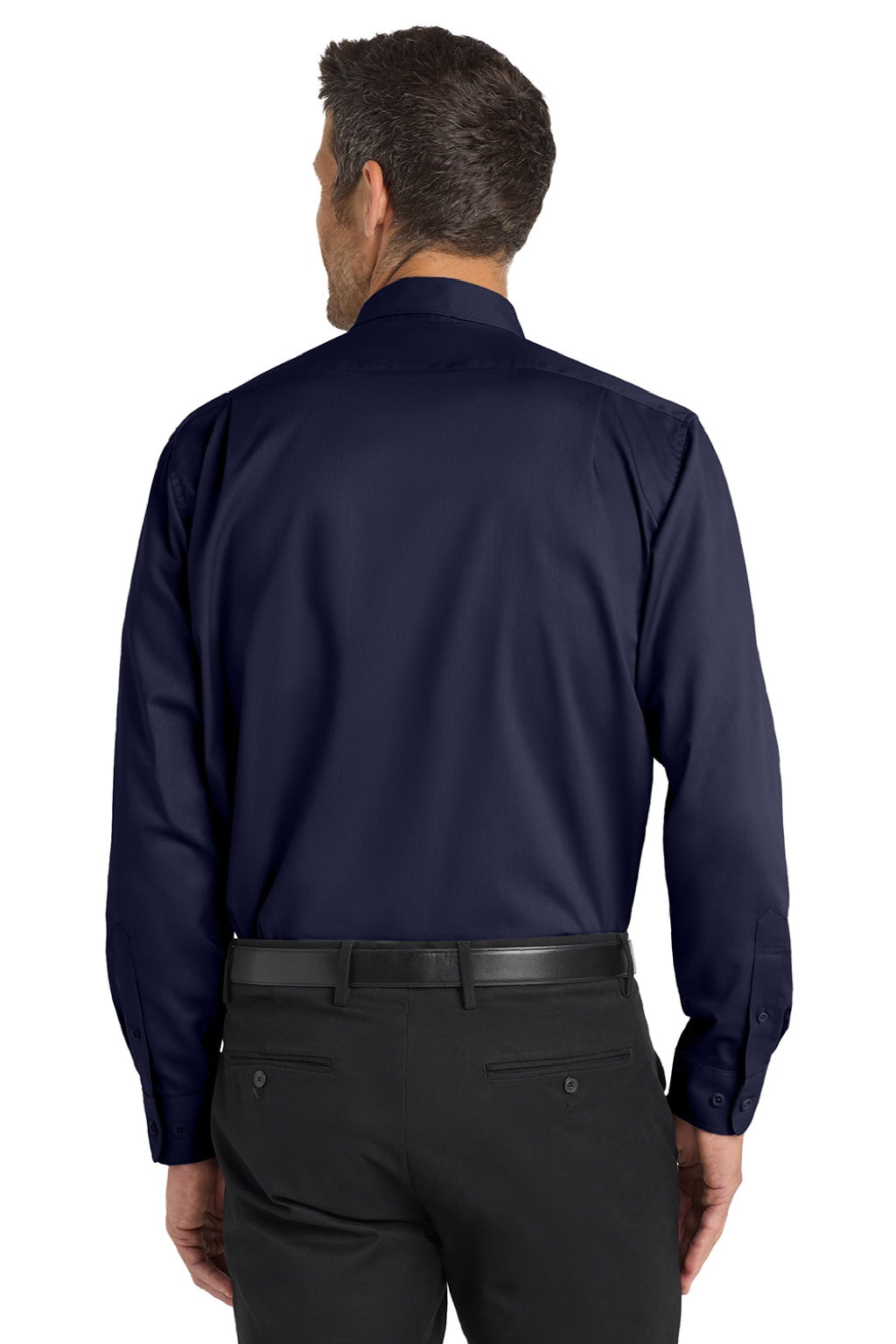 Port Authority S663/TS663 Mens SuperPro Wrinkle Resistant Long Sleeve Button Down Shirt w/ Pocket True Navy Blue Model Back