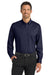 Port Authority S663/TS663 Mens SuperPro Wrinkle Resistant Long Sleeve Button Down Shirt w/ Pocket True Navy Blue Model Front