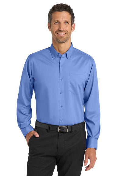 Port Authority S663/TS663 Mens SuperPro Wrinkle Resistant Long Sleeve Button Down Shirt w/ Pocket Ultramarine Blue Model Front