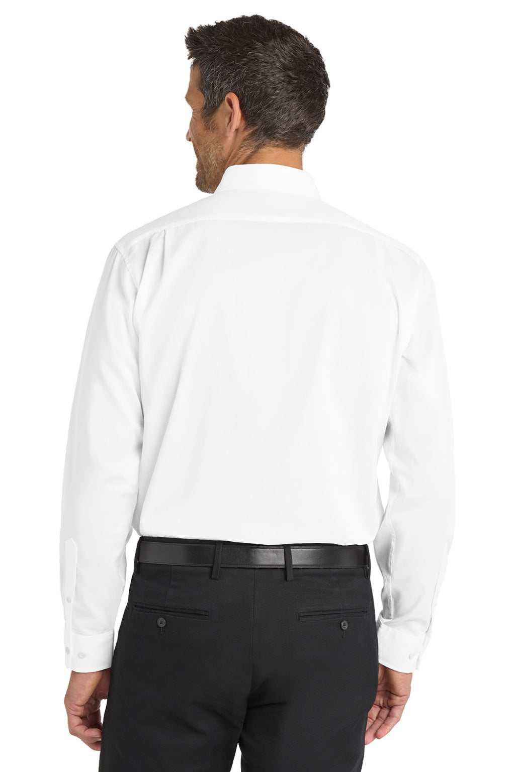 Port Authority S663/TS663 Mens SuperPro Wrinkle Resistant Long Sleeve Button Down Shirt w/ Pocket White Model Back