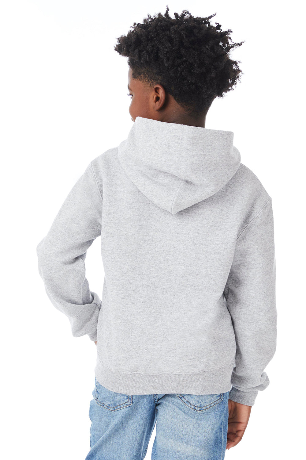 Champion S790 Youth Double Dry Eco Moisture Wicking Fleece Hooded Sweatshirt Hoodie w/ Pouch Pocket Light Steel Grey Model Back