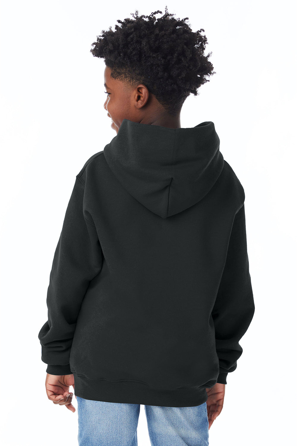 Champion S790 Youth Double Dry Eco Moisture Wicking Fleece Hooded Sweatshirt Hoodie w/ Pouch Pocket Black Model Back