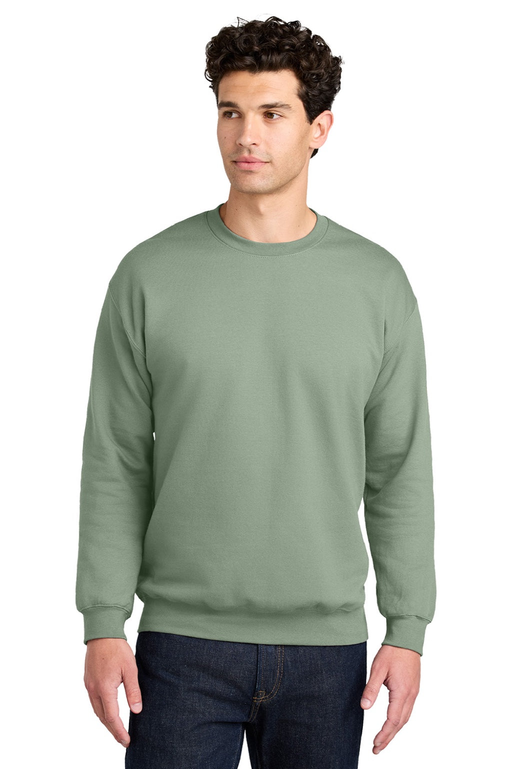 Gildan SF000 Mens Softstyle Crewneck Sweatshirt Sage Green Model Front