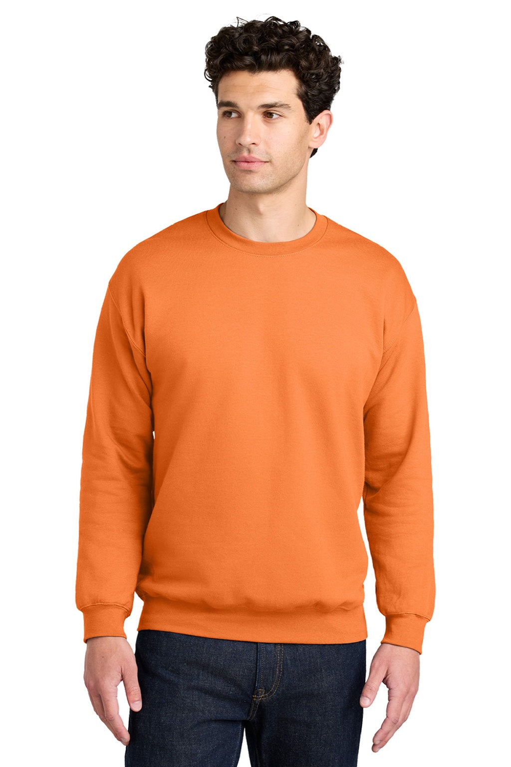 Gildan SF000 Mens Softstyle Crewneck Sweatshirt Tangerine Orange Model Front