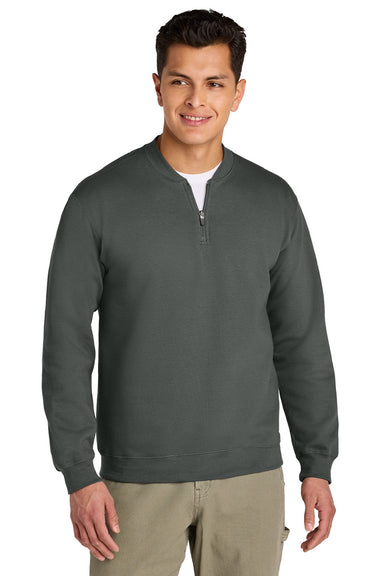 Gildan SF008 Mens Softstyle Fleece 1/4 Zip Sweatshirt Charcoal Grey Model Front
