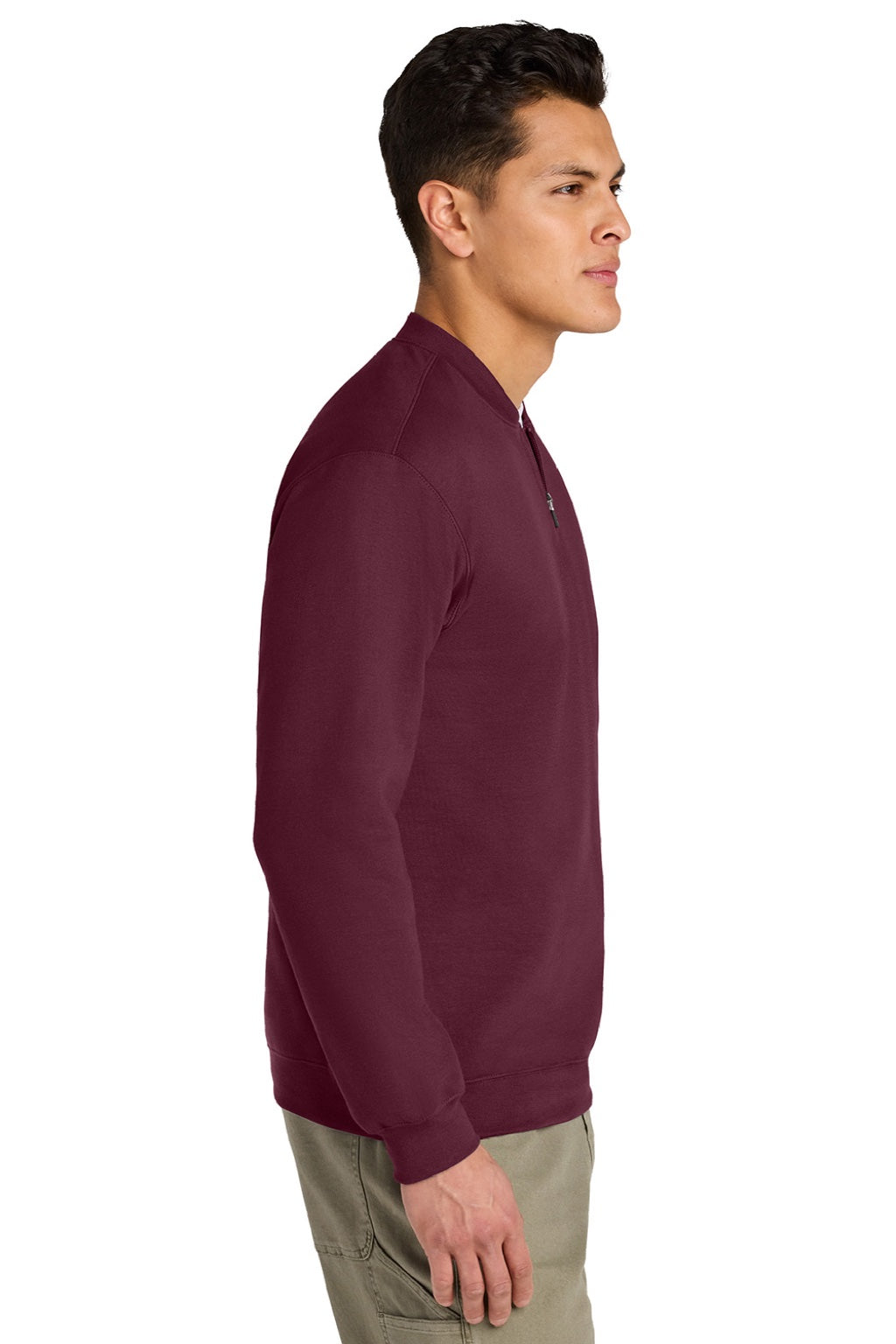 Gildan SF008 Mens Softstyle Fleece 1/4 Zip Sweatshirt Maroon Model Side
