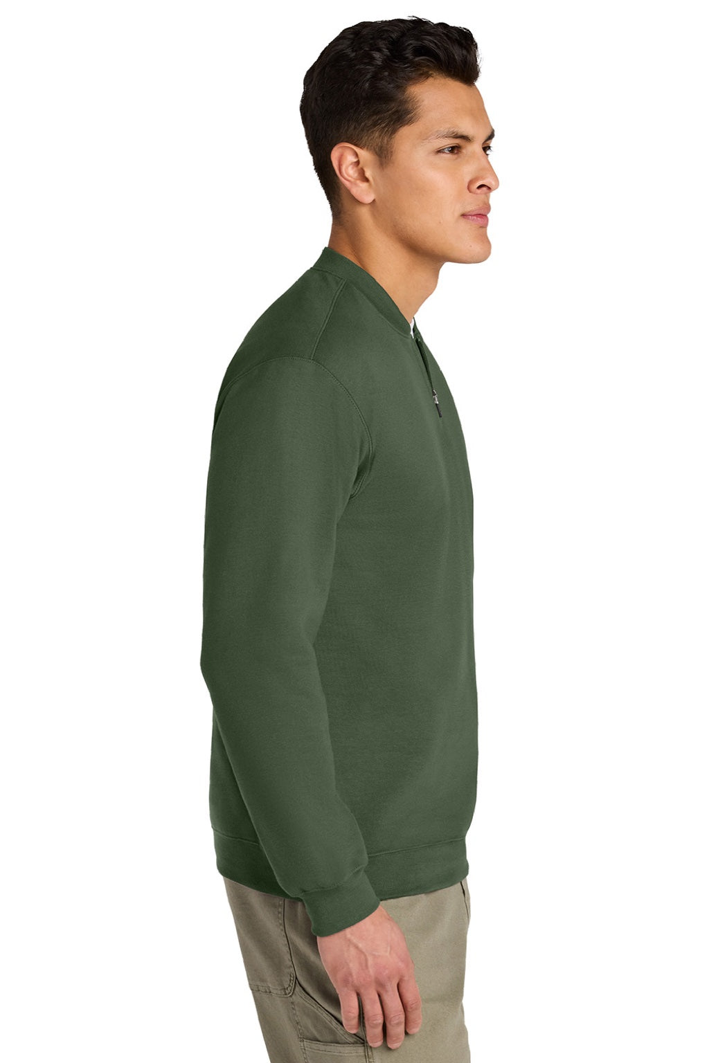 Gildan SF008 Mens Softstyle Fleece 1/4 Zip Sweatshirt Military Green Model Side
