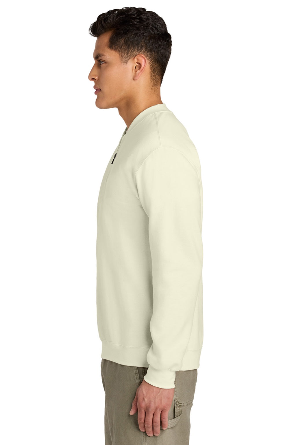 Gildan SF008 Mens Softstyle Fleece 1/4 Zip Sweatshirt Off White Model Side