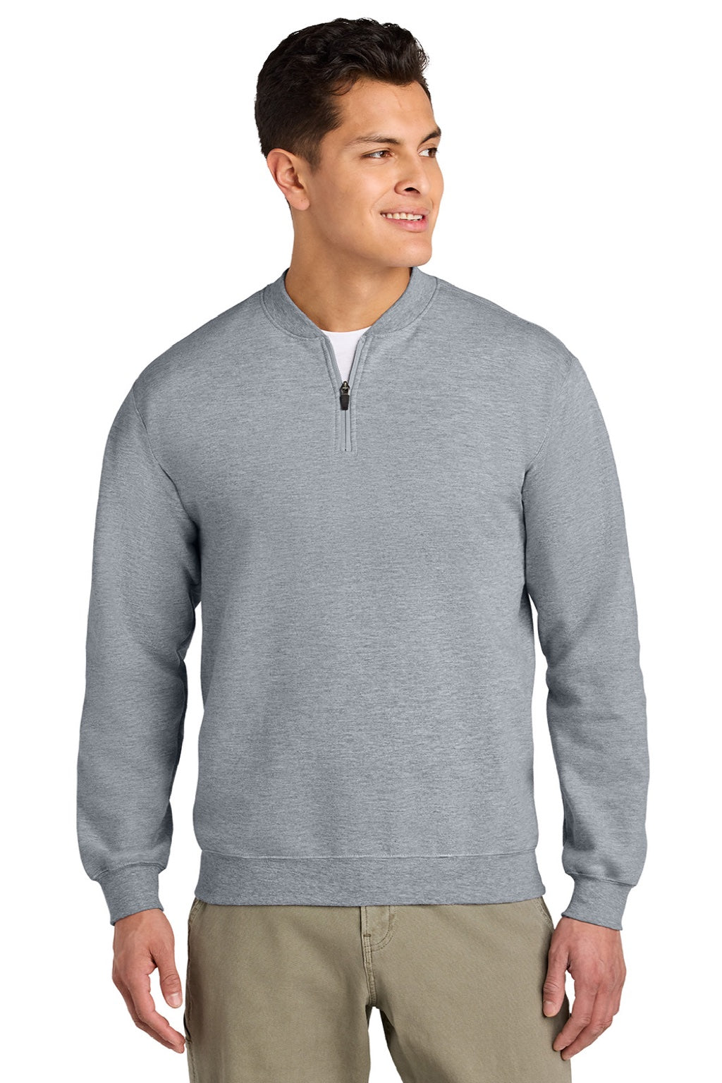 Gildan SF008 Mens Softstyle Fleece 1/4 Zip Sweatshirt Sport Grey Model Front