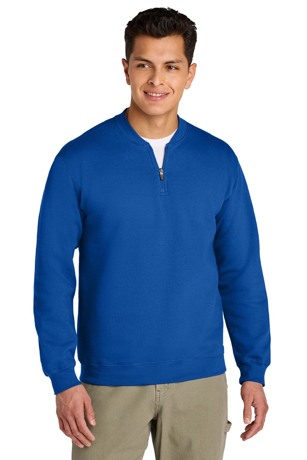 Gildan SF008 Mens Softstyle Fleece 1/4 Zip Sweatshirt Royal Blue Model Front