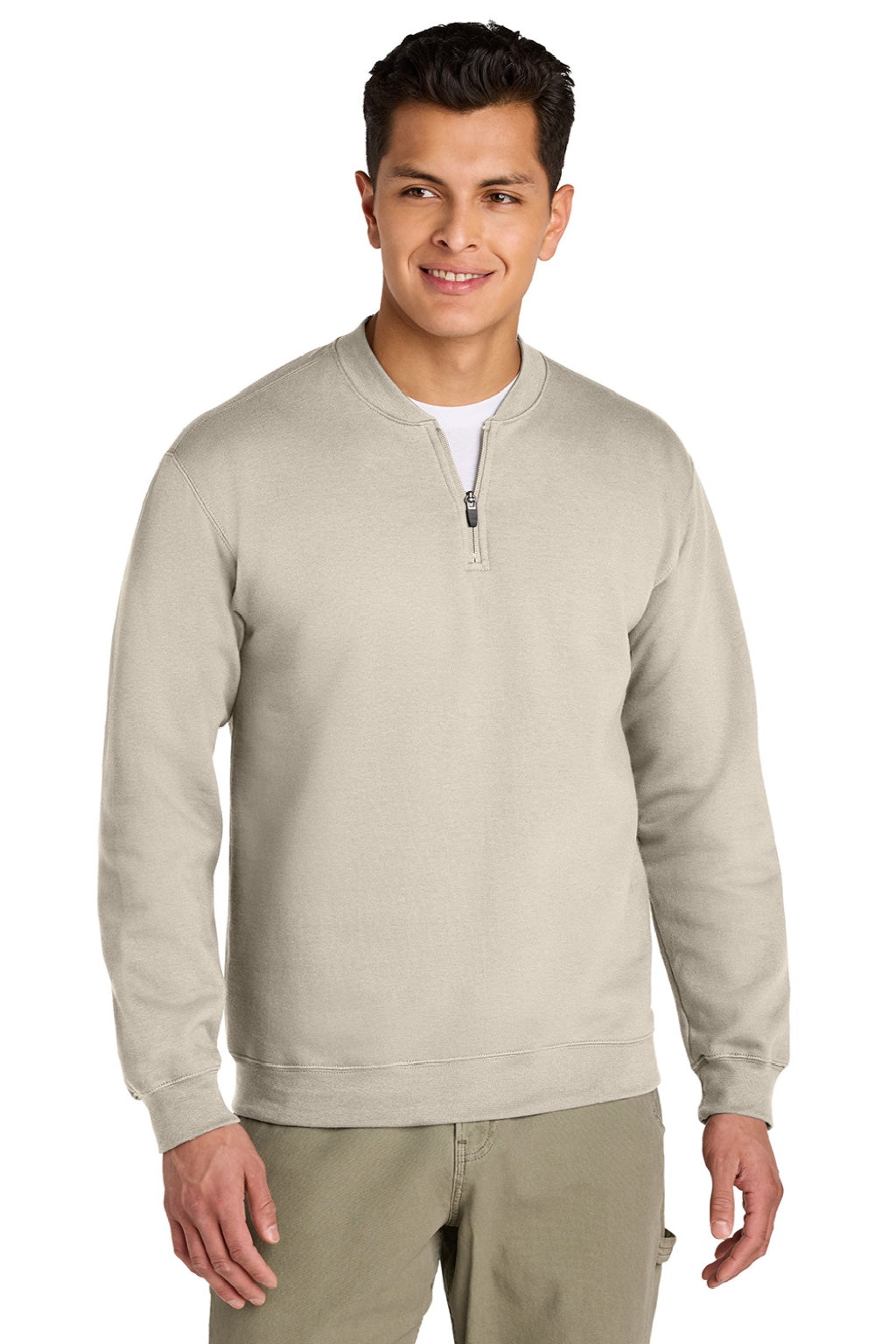 Gildan SF008 Mens Softstyle Fleece 1/4 Zip Sweatshirt Sand Model Front