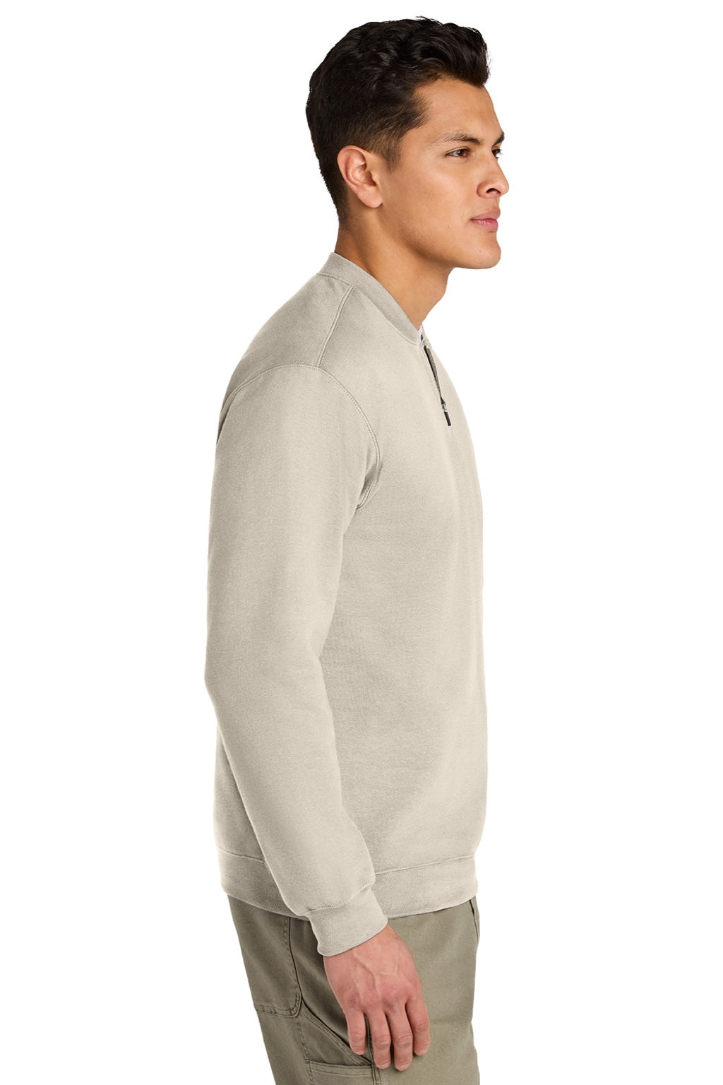 Gildan SF008 Mens Softstyle Fleece 1/4 Zip Sweatshirt Sand Model Side