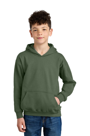Gildan SF500B Youth Softstyle Hooded Sweatshirt Hoodie w/ Pouch Pocket Military Green Model Front