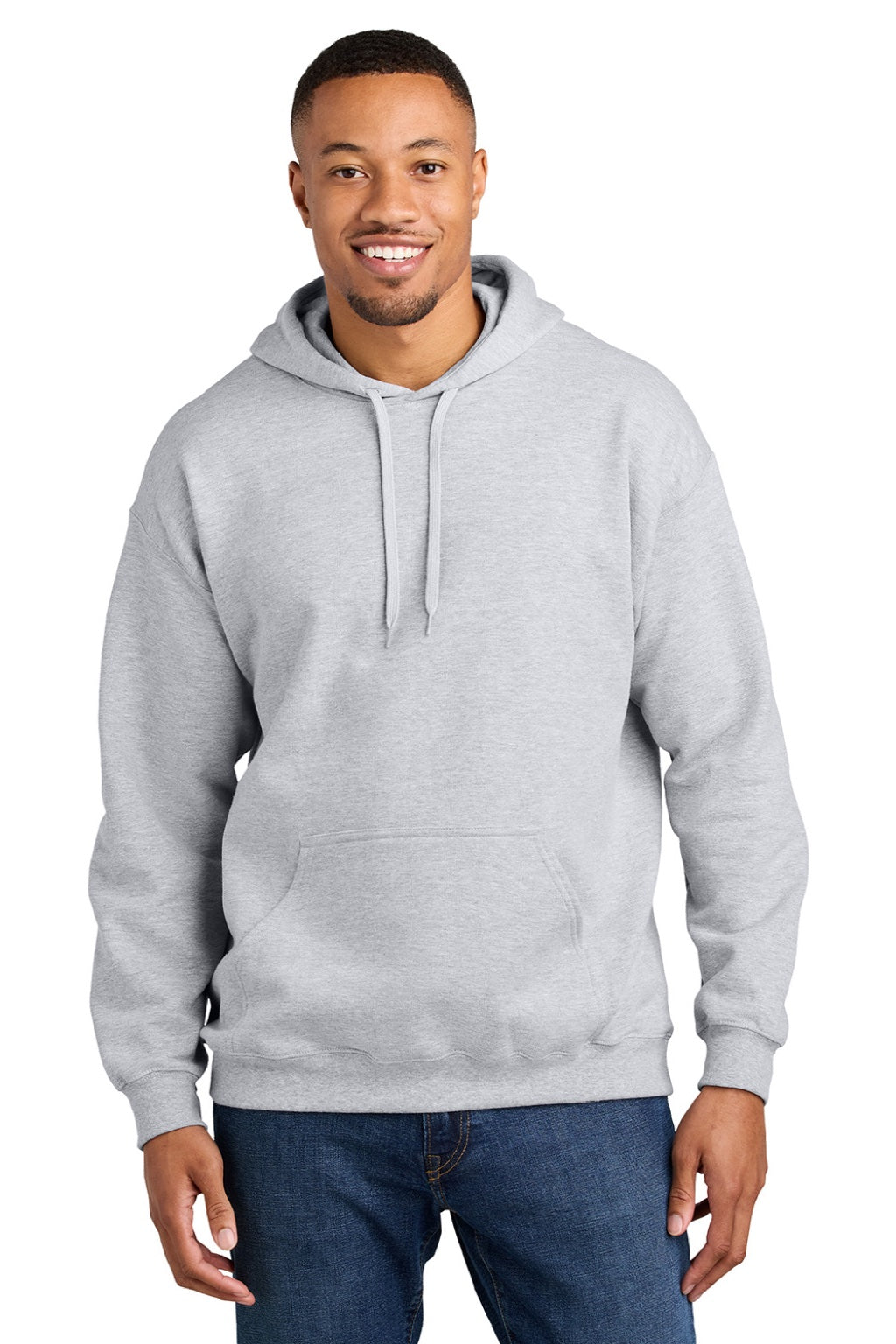 Gildan SF500 Mens Softstyle Hooded Sweatshirt Hoodie w/ Pouch Pocket Ash Grey Model Front