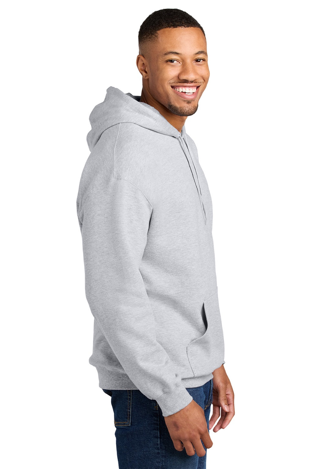 Gildan SF500 Mens Softstyle Hooded Sweatshirt Hoodie w/ Pouch Pocket Ash Grey Model Side