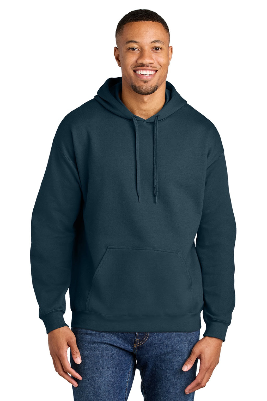 Gildan SF500 Mens Softstyle Hooded Sweatshirt Hoodie w/ Pouch Pocket Dusk Blue Model Front