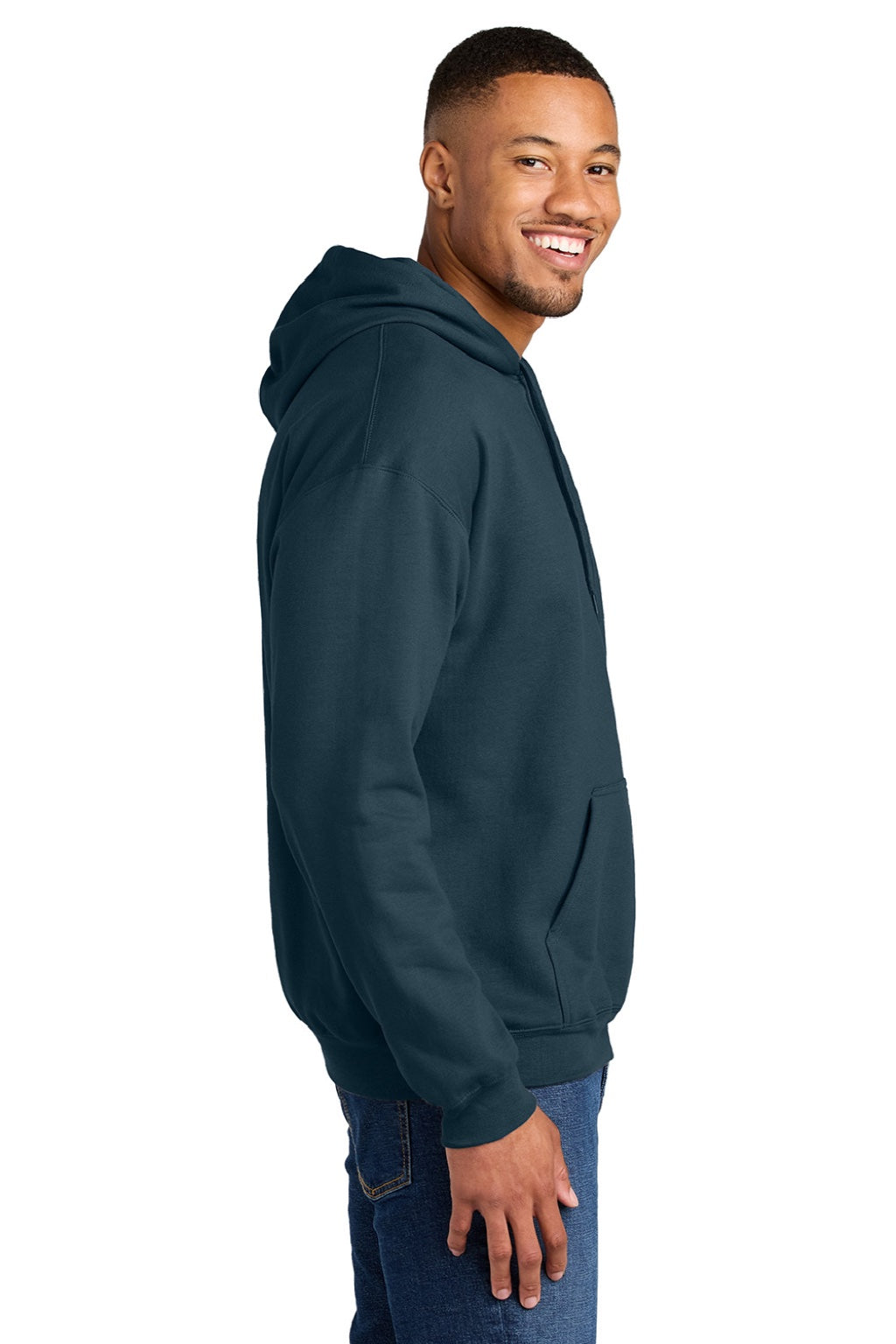 Gildan SF500 Mens Softstyle Hooded Sweatshirt Hoodie w/ Pouch Pocket Dusk Blue Model Side