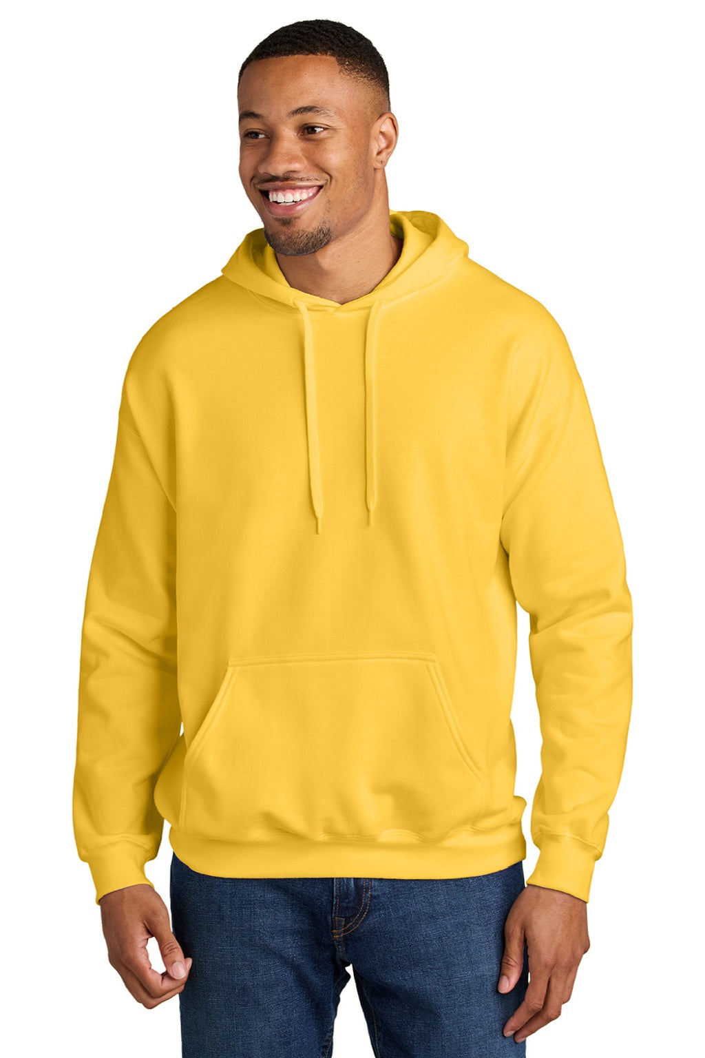 Gildan SF500 Mens Softstyle Hooded Sweatshirt Hoodie w/ Pouch Pocket Daisy Yellow Model Front